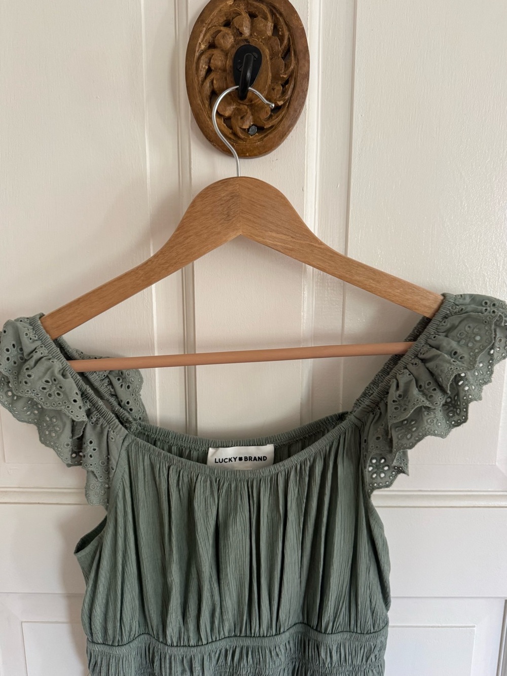 Lucky Brand Sage Green Women's Ruffle Eyelet Trim Midi Dress size S